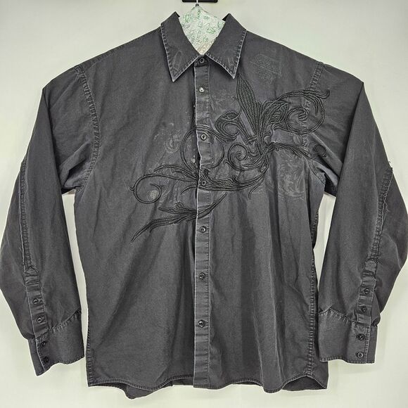 Roar Shirt Mens XXL Distressed Faded Black Embroidered Button Up Western - Picture 2 of 13
